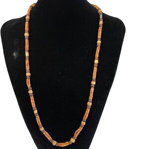 Vintage Wood Beaded Necklace With Earthy Tones 30"